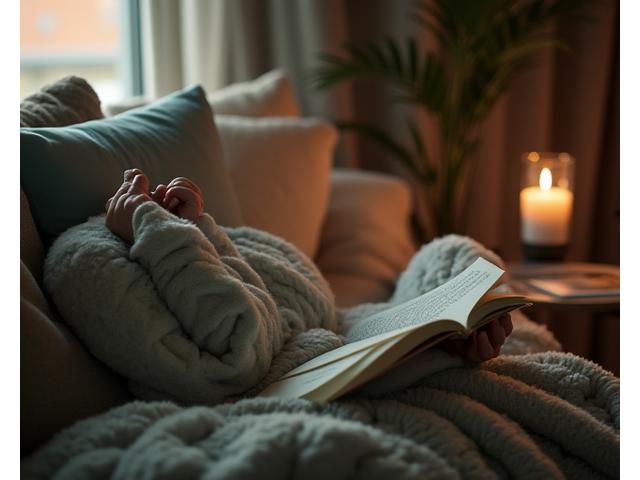 Person enjoying quiet time reading a book on a comfortable couch